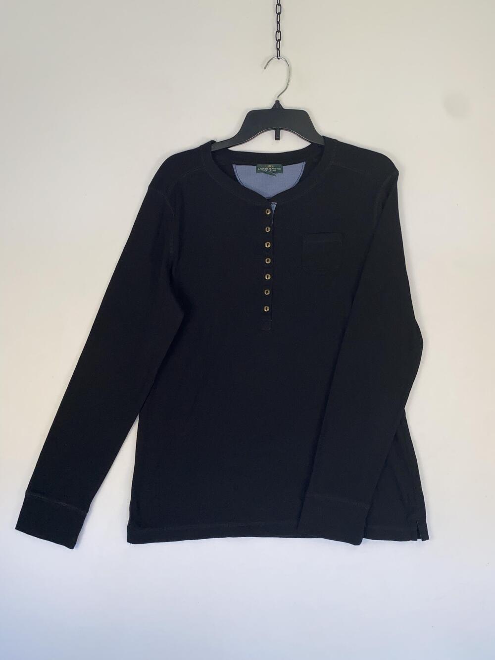 Lauren Ralph Lauren T-shirt Womens XL Black Long Sleeve Henley Cotton Jersey Top